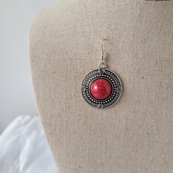 NWT - Boho Vintage Tribal Red Stone Necklace, Earrings & Bracelet Jewelry Set - Picture 7 of 12